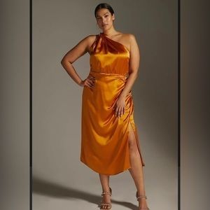 New with Tags Anthropologie One-Shoulder Silk Midi Dress